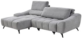 Kanapa narożna lewostronna rozkładana z wysuwanym siedziskiem, szara tkanina ELOSIA