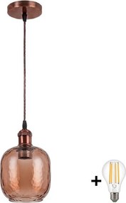 BRILAGI - Lampa wisząca LED na lince R GLASS 1xE27/60W/230V śr. 14 cm miedziany/dymny brąz