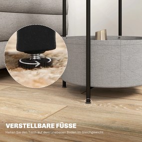 HOMCOM Okrągły stolik pomocniczy z koszem na tkaniny, 2-poziomowy stolik kawowy do salonu, sypialni, małe przestrzenie, metal, szary+biały