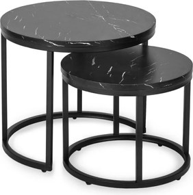 Zestaw Stolików Kawowych MAURO 43 cm/53 cm Czarny Marmur Nowoczesny Glamour