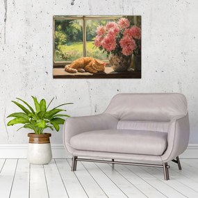 Obraz na szkle - Kot na oknie (70x50 cm)