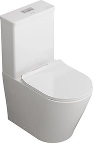 Kompletna Miska WC Stojąca Rimless Przyścienna | Ultracienka Deska Wolnoopadająca | Kolano Odpływowe w Zestawie | Biały Połysk