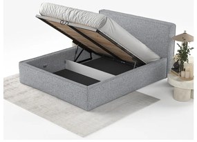 Szare tapicerowane łóżko dwuosobowe ze schowkiem i stelażem 200x200 cm Lounge L – Maison de Rêve