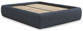 Ciemnoniebieskie tapicerowane łóżko dwuosobowe bez zagłówka ze schowkiem i stelażem 180x200 cm Inera – Bobochic Paris