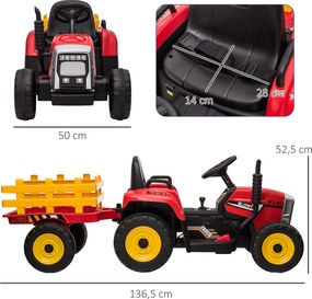 HOMCOM Traktor dla dzieci z przyczepą Czerwony pojazd dla maluchów 1365x50x525 cm Zabawa na świeżym powietrzu | Aosom PL
