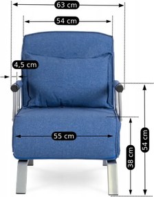Fotel Rozkładany BART Wypoczynkowy Niebieski do Spania Leżanka Nowoczesny
