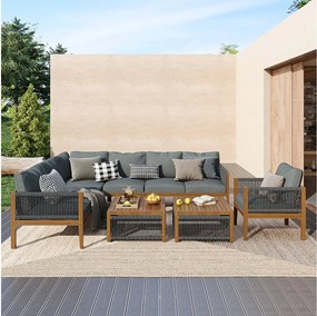 Zestaw mebli ogrodowych - 240 x 184 x 64 cm - z sofami + stołem + poduszkami - poliester - szary