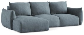 Niebieski rozkładany narożnik z tkaniny szenilowej (lewostronny/z szezlongiem) Leila – Makamii