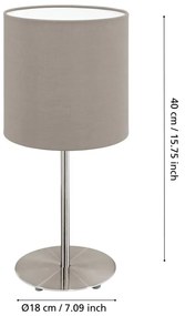 Lampa stołowa w szaro-srebrnym kolorze z tekstylnym kloszem (wysokość 40 cm) PASTERI – EGLO