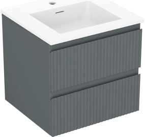 Mexen Rivel szafka łazienkowa 50 cm z umywalką Otis, 2 szuflady, ryflowana , grafit mat/biała mat - 91A20-05047-2-BFF66-W18M01