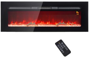 HOMCOM Kominek elektryczny z uchwytem ściennym i pilotem, sztuczne polana i kryształy, moc 1800W, czarny