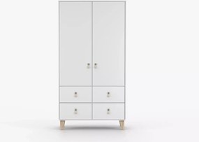 Wousia – biała szafa młodzieżowa 105 cm z 4 szufladami, drążkiem i półkami