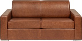 Kanapa rozkładana  4-osobowa ze skóry bawolej w stylu vintage karmelowa - Powierzchnia spania 160 cm - Materac 14 cm CALITO