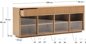 Witryna w dekorze dębu z drzwiami przesuwnymi w naturalnym kolorze 200x80x40 cm Helvine – Kave Home