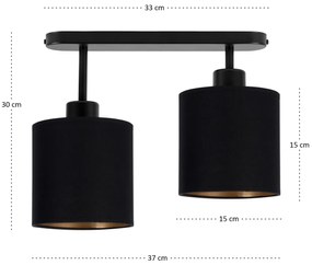 Lampa sufitowa czarna dwupunktowy spot z czarnymi abażurami C-3306SC-S