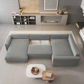 Masseno Narożnik VELAMI z funkcją spania i pojemnikiem na pościel Narozniki U, Rozkładana sofa - Jasnoszary, MONOLITH 84
