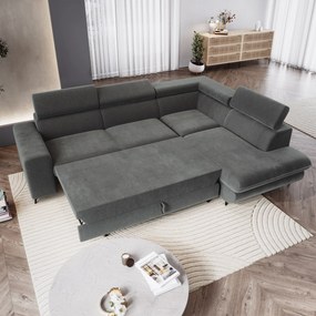 Masseno Narożnik VELISS z funkcją spania i pojemnikiem na pościel Narozniki L, Rozkładana sofa - Szary, CASTEL 93