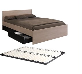 Łóżko z 4 szufladami 160 x 200 cm - Kolor: Naturalny i czarny + Stelaż - VELONA