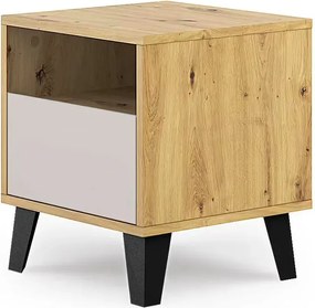 Szafka nocna na czarnych nóżkach dąb artisan + kaszmir L6-G36