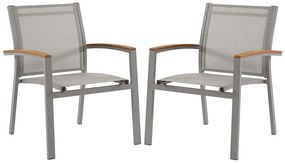Zestaw 2 foteli ogrodowych sztaplowanych z aluminium i tekstylenu - Taupe i akacjowe podłokietniki - TAIPIVAI marki MYLIA