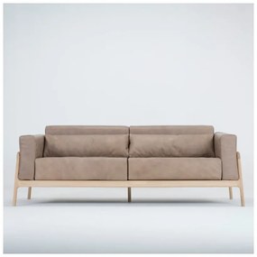 Jasnobrązowa sofa z bawolej skóry z konstrukcją z litego drewna dębowego Gazzda Fawn, 210 cm