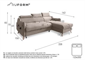 Jasnoszary aksamitny rozkładany narożnik (prawostronny) Sweet Harmony – Miuform