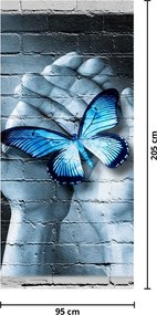 Fototapeta na drzwi - Niebieski motyl na ścianie (95x205cm)