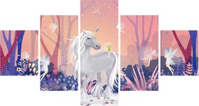 Obraz - Jednorożec w magicznym lesie (125x70 cm)