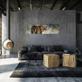 Obraz - Tygrys w zaśnieżonym lesie, obraz olejny (170x50 cm)