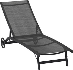 Outsunny Leżanka Ogrodowa z Regulowanym Oparciem w 5 Pozycjach, Oddychający Materiał, Rama Aluminiowa, Czarna, 195 x 66 x 34 cm