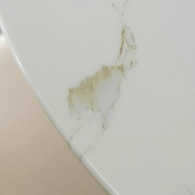 Stół Okrągły Szklany BALI 100 cm Biały Marmur/Złoty Glamour