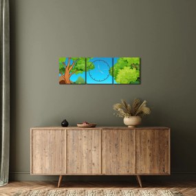 Obraz - Wesołe kaczątka (z zegarem) (90x30 cm)
