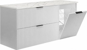 Zestaw mebli łazienkowych z koszem i blatem, czarne uchwyty, biały/marmur Bianco, 120 x 46 x 58,6 cm