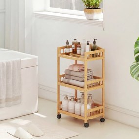 HOMCOM Wózek kuchenny na kółkach z 3 poziomami, wózek serwisowy z miejscem do przechowywania, regał kuchenny na kółkach, do kuchni, łazienki, biura, naturalne drewno | Aosom PL