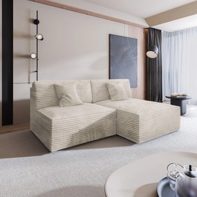 Masseno Narożnik FIORO z funkcją spania i pojemnikiem na pościel Narozniki L, Rozkładana sofa - Kremowy, TILIA 03