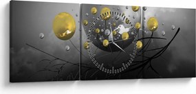 Obraz złotych abstrakcyjnych kul (z zegarem) (90x30 cm)