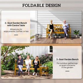 Outsunny 2-osobowa ławka ogrodowa z drewna, odporna na warunki atmosferyczne, z oparciami i podłokietnikami, 320kg, 149x56,5x89cm, Teak