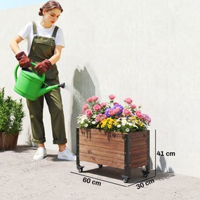Outsunny Podwyższona Grządka Drewniana 60 x 30 x 41 cm, Mobilna Skrzynka na Rośliny na Balkon i Taras | Aosom PL