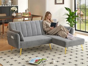 Nowoczesna narożna kanapa w kształcie litery L - 3-osobowa - składane oparcie - Welur - Szary