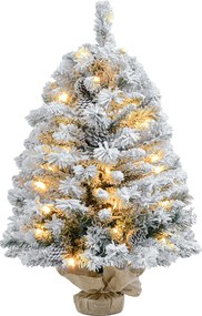 HOMCOM Choinka 90 cm, ze światełkami LED, gałęzie w śniegu, szyszki, ognioodporna, podstawa z betonu | Aosom PL