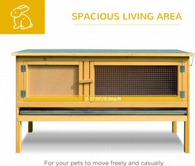 PawHut Domek dla królików z drewna z otwieranym dachem, 2 drzwiami, wysuwaną podstawą, 115x44,3x65 cm Jasnożółty | Aosom PL