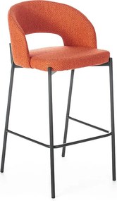 Zestaw 2 wysokich krzeseł "Alan" z pomarańczowej tkaniny, tapicerowanych, z podnóżkiem, 52x50 cm, 98h