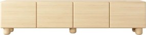 COMO stolik RTV 200 cm 4-drzwiowy jasne drewno – nowoczesna minimalistyczna szafka RTV MDF, push-to-open, drewniane nogi, zaokrą