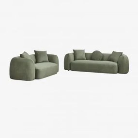 Zestaw Salonowy Z 2-częściową Sofą Modułową I Fotelem Z Tkaniny Coco Chenille Tkaniny Szenil Salvia Zieleń - Sklum