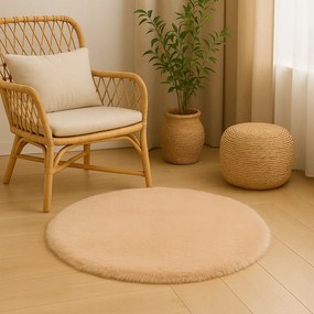 Dywanik Futrzany Beżowy 100cm Dekoracyjny Antypoślizgowy do Salonu Sypialni