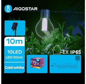 Aigostar - LED solarny łańcuch dekoracyjny 10xLED/8 funkcji 10,5m IP65 zimna bie
