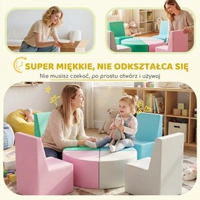 AIYAPLAY 8-częściowy zestaw klocków z pianki dla dzieci z funkcją stolika i siedzisk, miękkie klocki z materiału PU, wielokolorowe | Aosom PL
