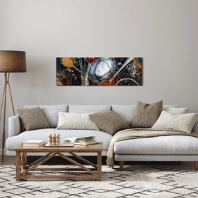Obraz łyżek z przyprawami (z zegarem) (90x30 cm)