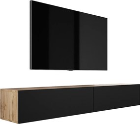 Zawieszana szafka RTV, (2 x 100) x 34 x 32 cm, Dąb Wotan / Czarny Mat