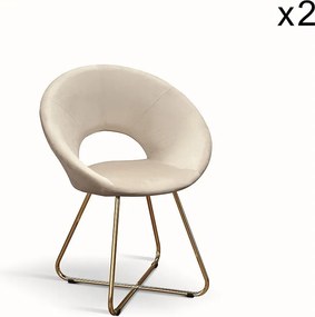 Zestaw 2 beżowych foteli z tkaniny z efektem aksamitu, złota metalowa podstawa - ZANTE